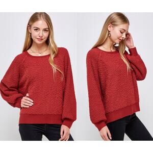 S/M Brick Red Chunky Sweater with Bubble Sleeves